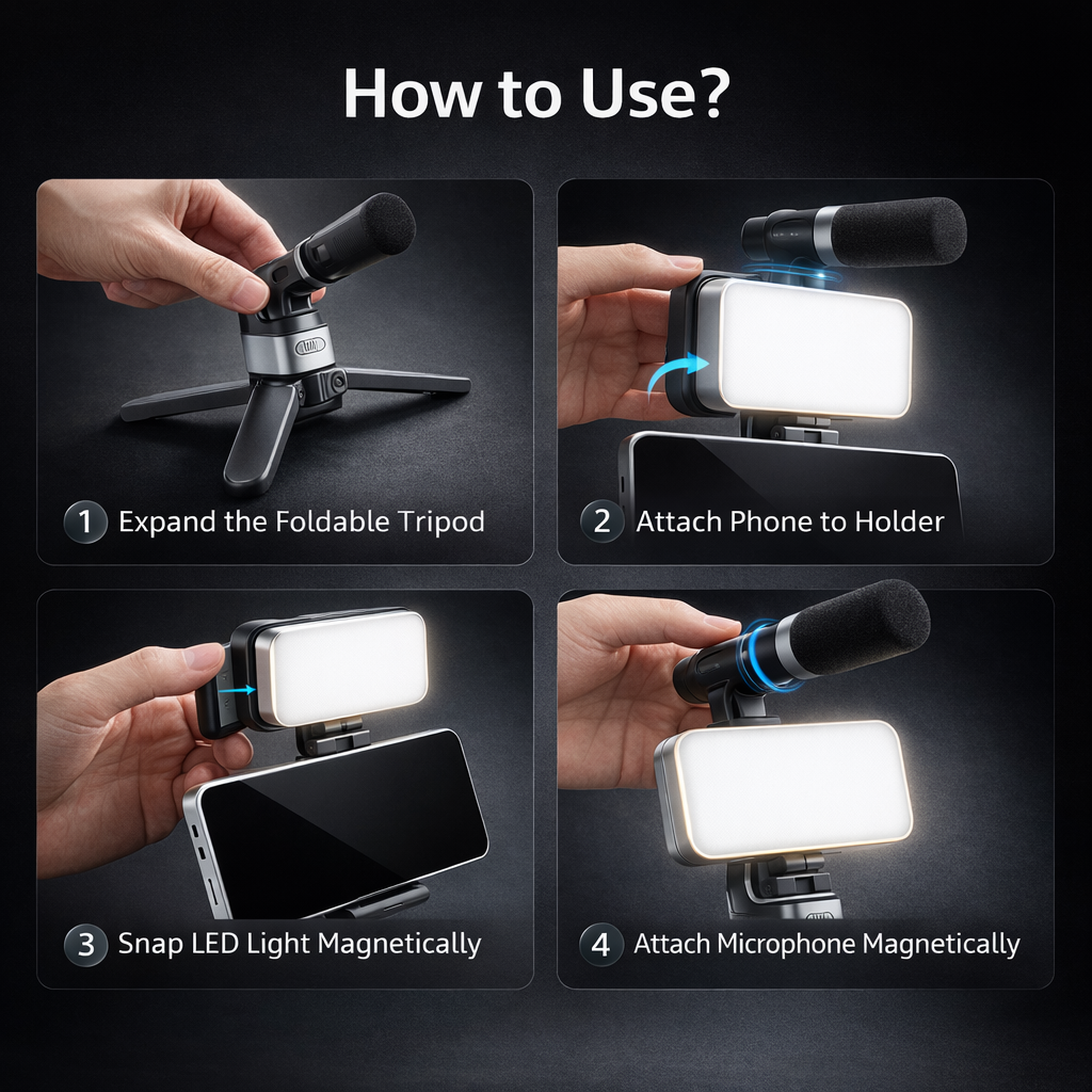 ✨𝑴𝒂𝒈𝒏𝒆𝒕𝒊𝒄 3-𝒊𝒏-1 𝑽𝒍𝒐𝒈𝒈𝒊𝒏𝒈 𝑲𝒊𝒕 – 𝑭𝒐𝒍𝒅𝒂𝒃𝒍𝒆 𝑻𝒓𝒊𝒑𝒐𝒅, 𝑳𝑬𝑫 𝑭𝒊𝒍𝒍 𝑳𝒊𝒈𝒉𝒕 & 𝑫𝒆𝒕𝒂𝒄𝒉𝒂𝒃𝒍𝒆 𝑺𝒉𝒐𝒕𝒈𝒖𝒏 𝑴𝒊𝒄 𝒇𝒐𝒓 𝒊𝑷𝒉𝒐𝒏𝒆 & 𝑨𝒏𝒅𝒓𝒐𝒊𝒅